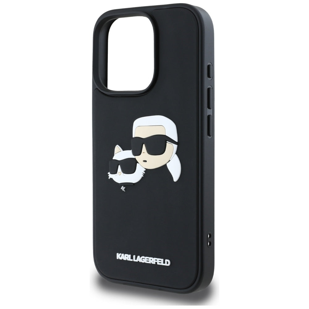 Étui pour Apple iPhone 16 Pro, Karl Lagerfeld, 3D Rubber Karl & Choupette, Noir