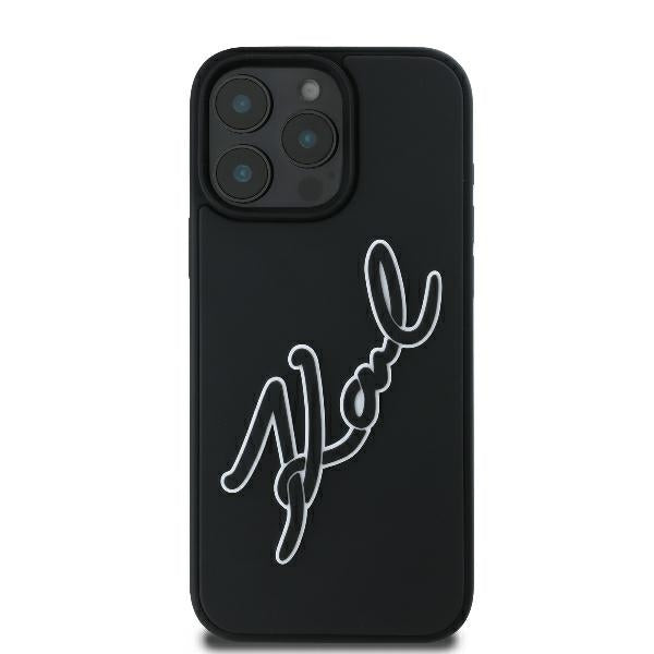 Étui pour Apple iPhone 16 Pro, Karl Lagerfeld, Signature en Caoutchouc 3D, Noir