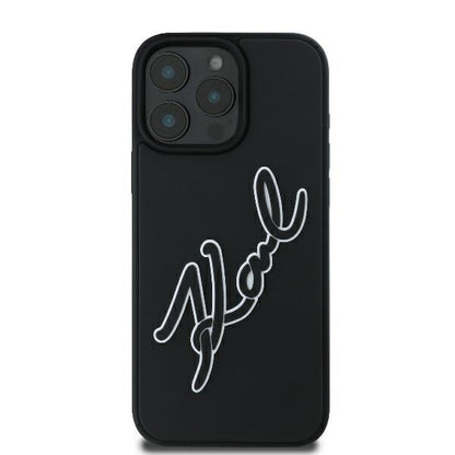 Étui pour Apple iPhone 16 Pro, Karl Lagerfeld, Signature en Caoutchouc 3D, Noir