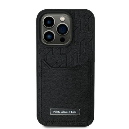 Étui pour Apple iPhone 16 Pro, Karl Lagerfeld, Monogramme avec emplacements pour cartes, Noir