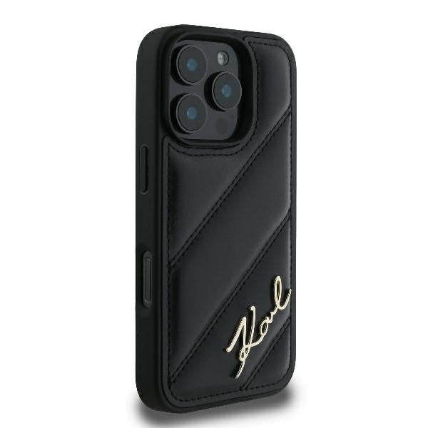 Étui pour Apple iPhone 16 Pro, Karl Lagerfeld, Diagonal Quilted Script, Noir