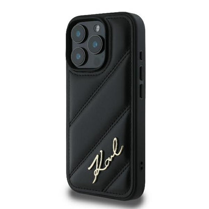 Étui pour Apple iPhone 16 Pro, Karl Lagerfeld, Diagonal Quilted Script, Noir