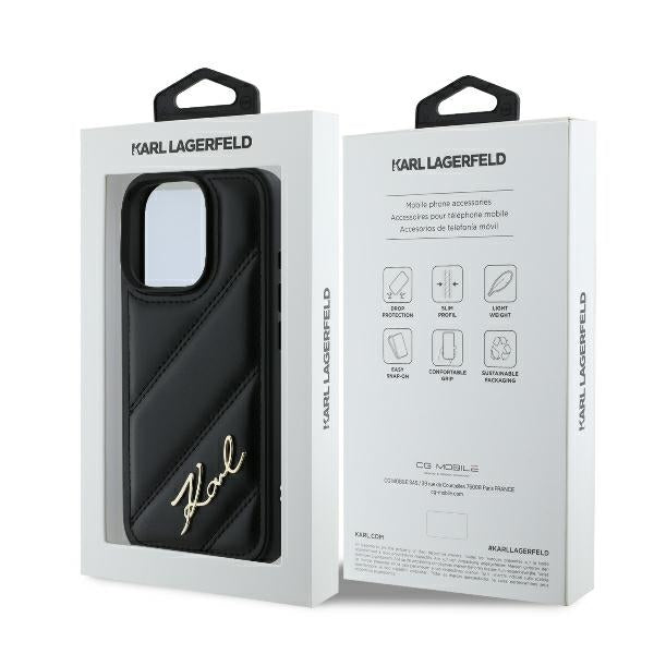 Étui pour Apple iPhone 16 Pro, Karl Lagerfeld, Diagonal Quilted Script, Noir