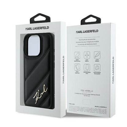 Étui pour Apple iPhone 16 Pro, Karl Lagerfeld, Diagonal Quilted Script, Noir