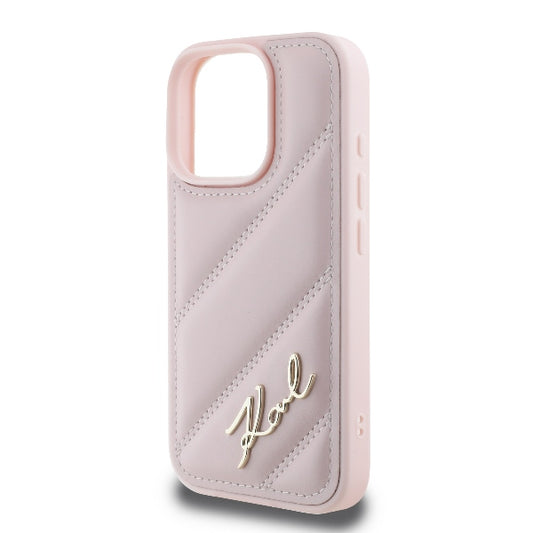 Étui pour Apple iPhone 16 Pro, Karl Lagerfeld, Diagonal Quilted Script, Rose