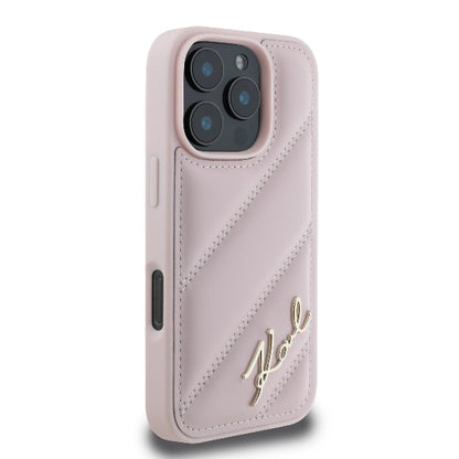 Case for Apple iPhone 16 Pro, Karl Lagerfeld, Diagonal Quilted Script, Pink