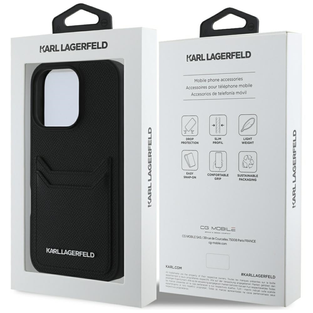 Case for Apple iPhone 16 Pro, Karl Lagerfeld, Grained Cardslots, Black