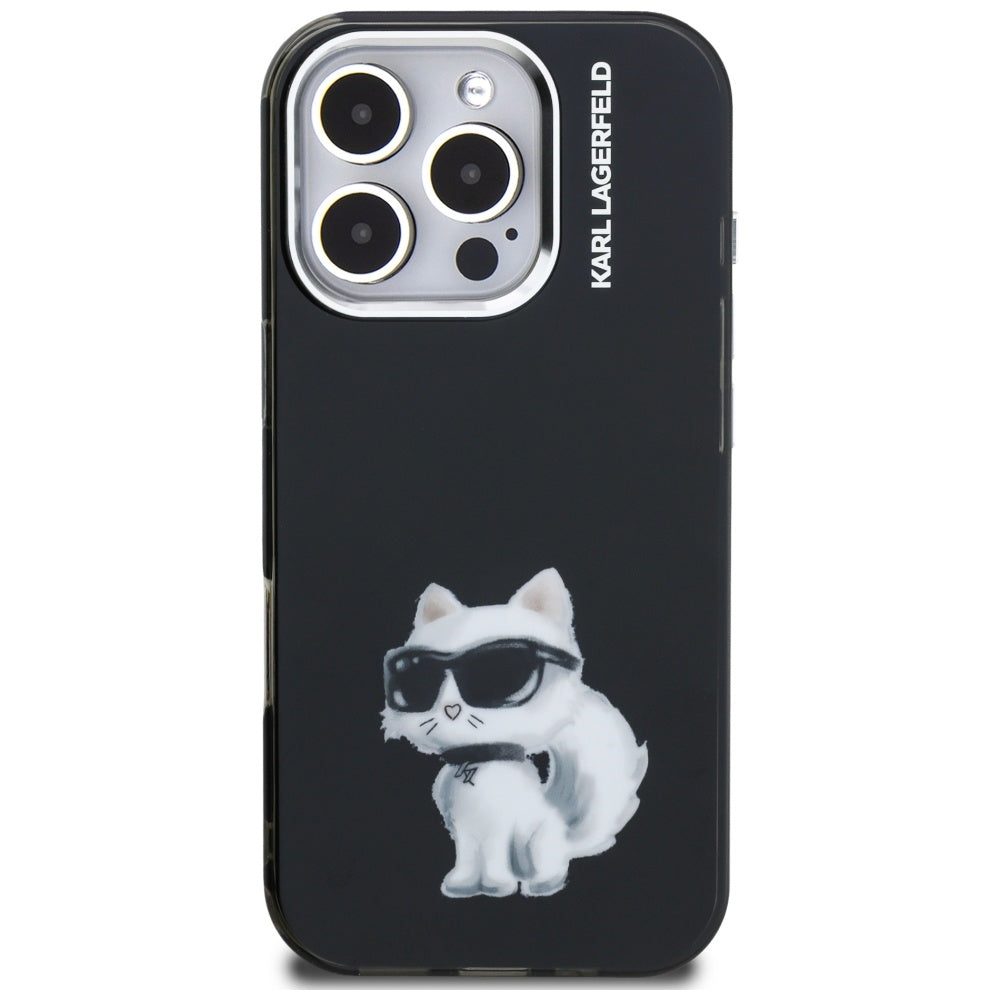Case for Apple iPhone 16 Pro, Karl Lagerfeld, IML Aquarelle Logo Choupette, Black