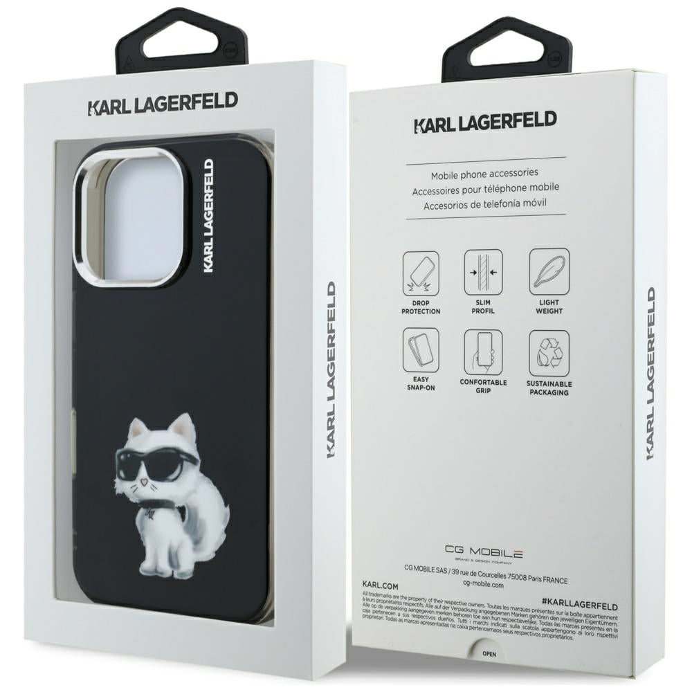 Case for Apple iPhone 16 Pro, Karl Lagerfeld, IML Aquarelle Logo Choupette, Black