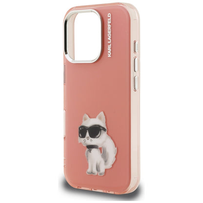 Étui pour Apple iPhone 16 Pro, Karl Lagerfeld, IML Aquarelle Logo Choupette, Rose
