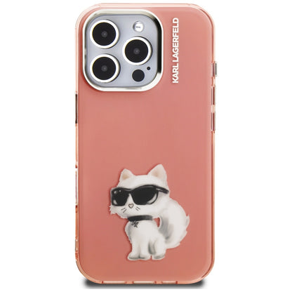 Étui pour Apple iPhone 16 Pro, Karl Lagerfeld, IML Aquarelle Logo Choupette, Rose