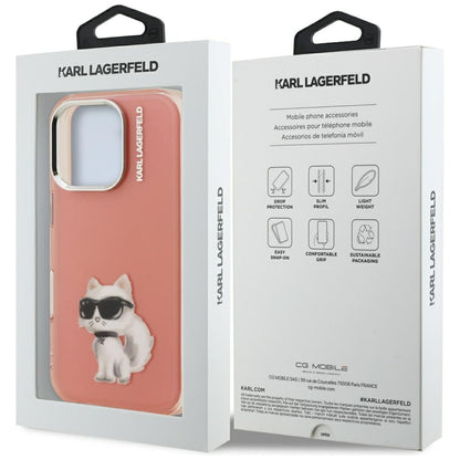 Étui pour Apple iPhone 16 Pro, Karl Lagerfeld, IML Aquarelle Logo Choupette, Rose