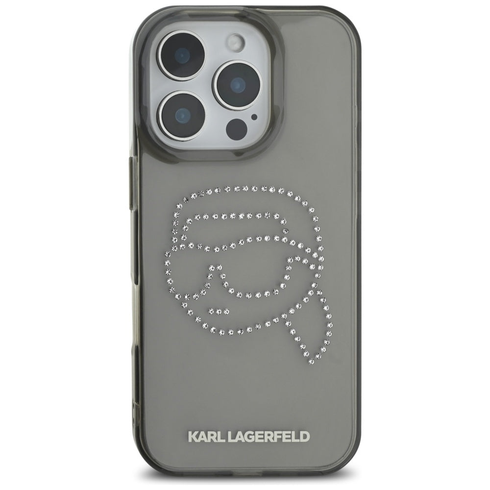 Case for Apple iPhone 16 Pro, Karl Lagerfeld, IML Rhinestones Karl's Head, Black