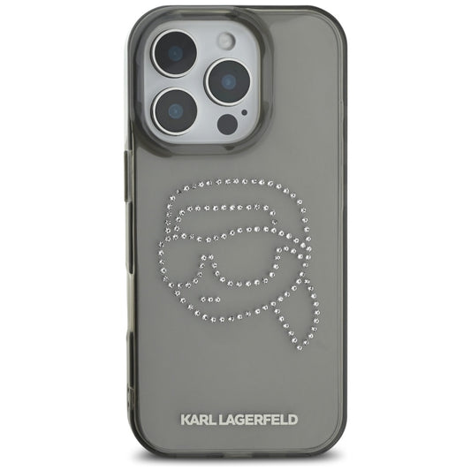 Étui pour Apple iPhone 16 Pro, Karl Lagerfeld, IML Rhinestones Karl's Head, Noir