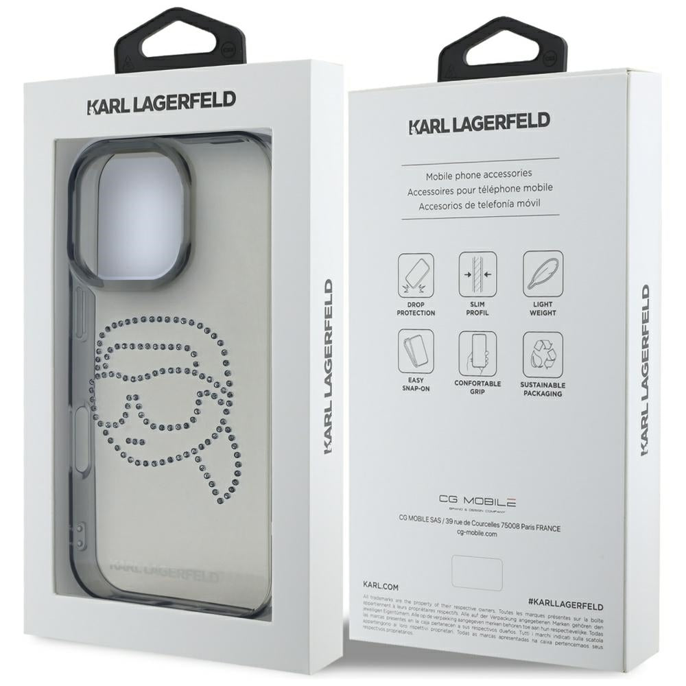 Case for Apple iPhone 16 Pro, Karl Lagerfeld, IML Rhinestones Karl's Head, Black