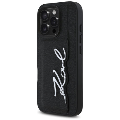 Étui pour Apple iPhone 16 Pro, Karl Lagerfeld, Signature Métallique, Noir
