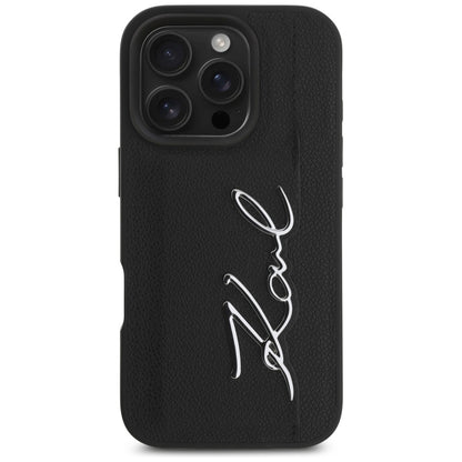 Étui pour Apple iPhone 16 Pro, Karl Lagerfeld, Signature Métallique, Noir