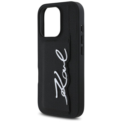 Étui pour Apple iPhone 16 Pro, Karl Lagerfeld, Signature Métallique, Noir