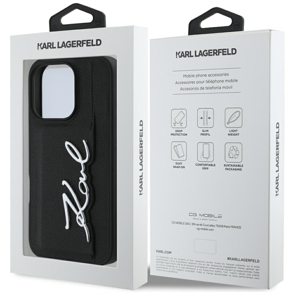 Étui pour Apple iPhone 16 Pro, Karl Lagerfeld, Signature Métallique, Noir
