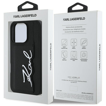 Étui pour Apple iPhone 16 Pro, Karl Lagerfeld, Signature Métallique, Noir