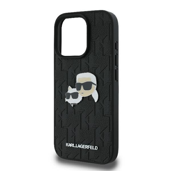 Étui pour Apple iPhone 16 Pro, Karl Lagerfeld, Monogramme Karl & Têtes de Choupette, Noir