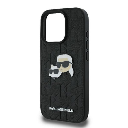 Étui pour Apple iPhone 16 Pro, Karl Lagerfeld, Monogramme Karl & Têtes de Choupette, Noir