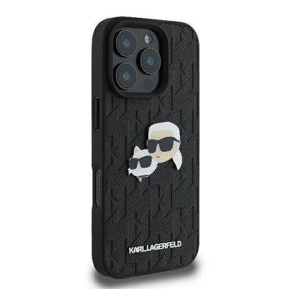 Étui pour Apple iPhone 16 Pro, Karl Lagerfeld, Monogramme Karl & Têtes de Choupette, Noir