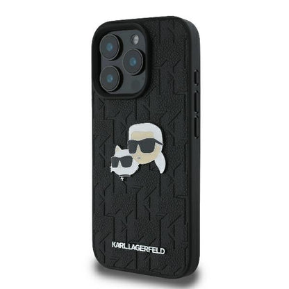 Étui pour Apple iPhone 16 Pro, Karl Lagerfeld, Monogramme Karl & Têtes de Choupette, Noir