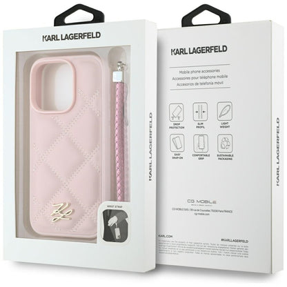 Case for Apple iPhone 16 Pro, Karl Lagerfeld, Quilted Initial Logo & Chain Strap, Pink
