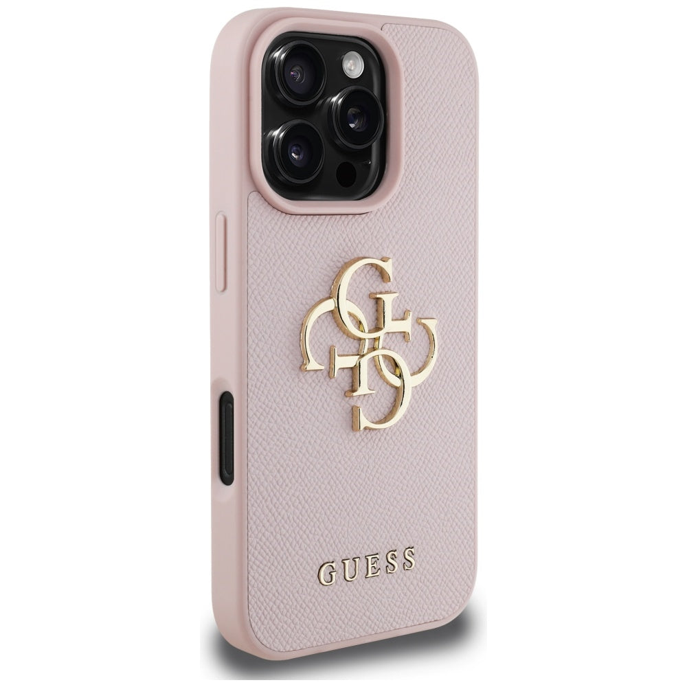 Étui pour Apple iPhone 16 Pro Max, Guess, Grained Big 4G Logo Small Classic Logo, Rose.