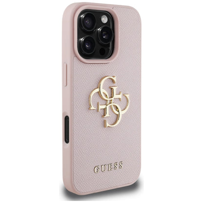 Étui pour Apple iPhone 16 Pro Max, Guess, Grained Big 4G Logo Small Classic Logo, Rose.