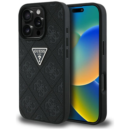 Étui pour Apple iPhone 16 Pro Max, Guess, Hot Stamp 4G Pattern Triangle Logo, Noir