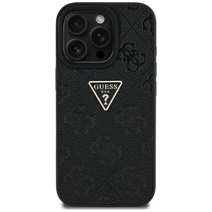 Étui pour Apple iPhone 16 Pro Max, Guess, Hot Stamp 4G Pattern Triangle Logo, Noir