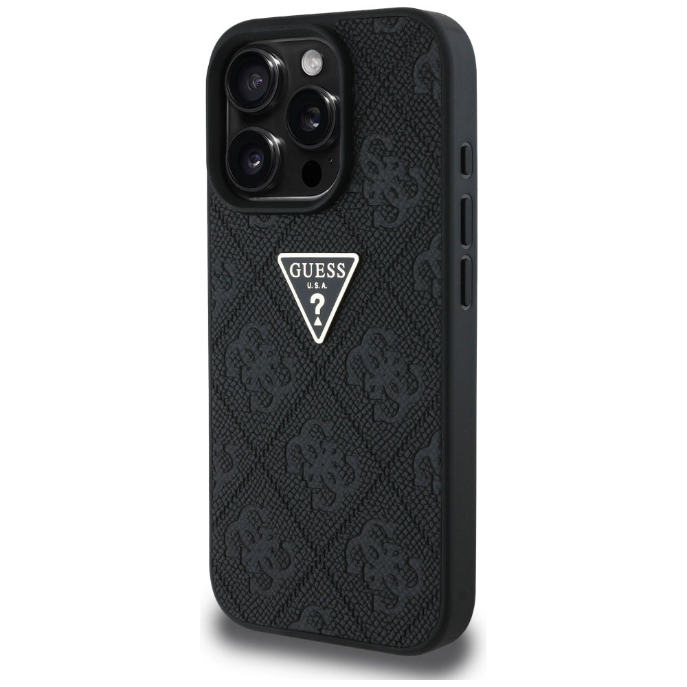 Étui pour Apple iPhone 16 Pro Max, Guess, Hot Stamp 4G Pattern Triangle Logo, Noir
