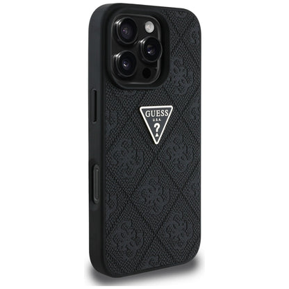 Étui pour Apple iPhone 16 Pro Max, Guess, Hot Stamp 4G Pattern Triangle Logo, Noir