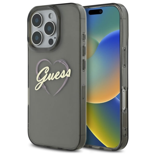 Étui pour Apple iPhone 16 Pro Max, Guess, IML Heart, Noir