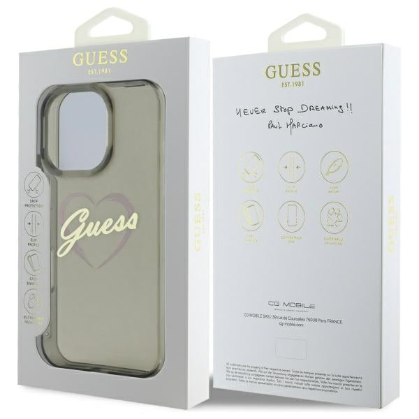 Étui pour Apple iPhone 16 Pro Max, Guess, IML Heart, Noir