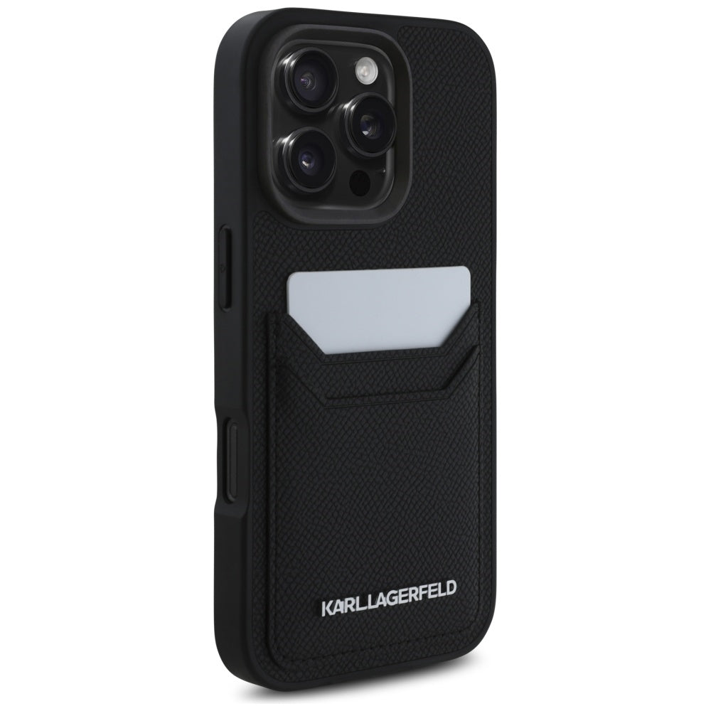 Étui pour Apple iPhone 16 Pro Max, Karl Lagerfeld, Grained Cardslots, Noir