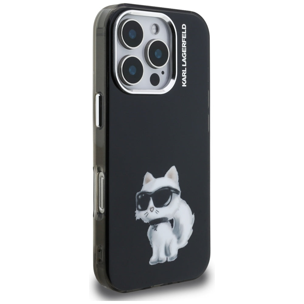 Case for Apple iPhone 16 Pro Max, Karl Lagerfeld, IML Aquarelle Logo Choupette, Black