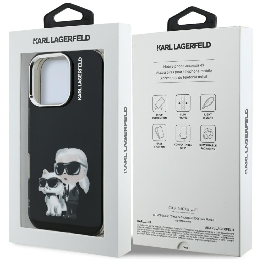 Case for Apple iPhone 16 Pro Max, Karl Lagerfeld, IML Aquarelle Logo Karl & Choupette, Black