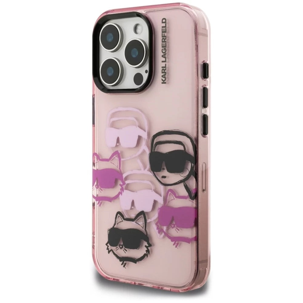 Étui pour Apple iPhone 16 Pro Max, Karl Lagerfeld, IML Luxury Multi Head Pattern, Rose