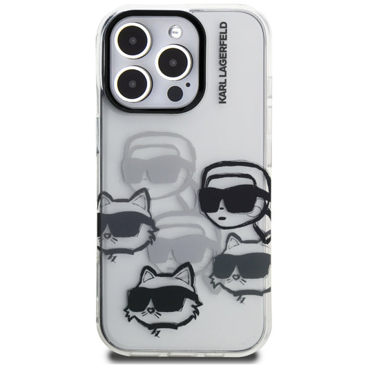 Coque pour Apple iPhone 16 Pro Max, Karl Lagerfeld, IML Luxury Multi Head Pattern, Transparente
