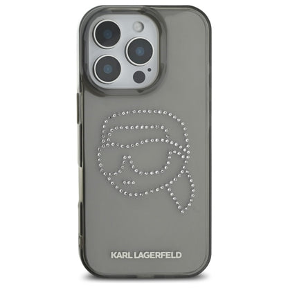 Étui pour Apple iPhone 16 Pro Max, Karl Lagerfeld, IML Rhinestones Karl's Head, Noir