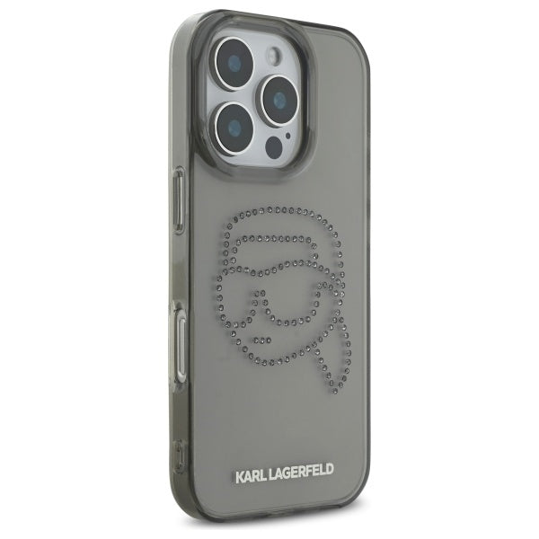 Étui pour Apple iPhone 16 Pro Max, Karl Lagerfeld, IML Rhinestones Karl's Head, Noir