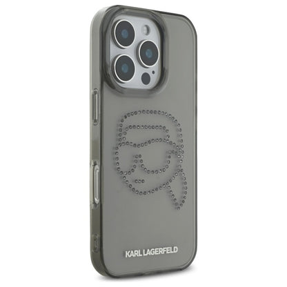 Étui pour Apple iPhone 16 Pro Max, Karl Lagerfeld, IML Rhinestones Karl's Head, Noir