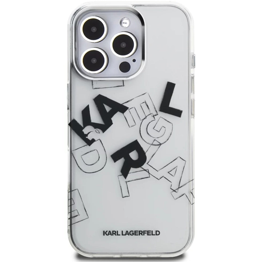 Étui pour Apple iPhone 16 Pro Max, Karl Lagerfeld, Logo Graphique Esquissé IML, Transparent