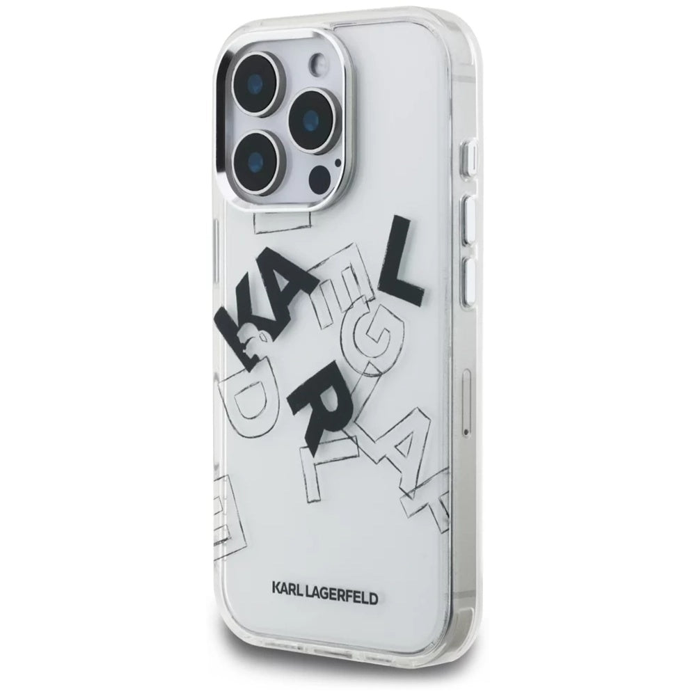 Étui pour Apple iPhone 16 Pro Max, Karl Lagerfeld, Logo Graphique Esquissé IML, Transparent
