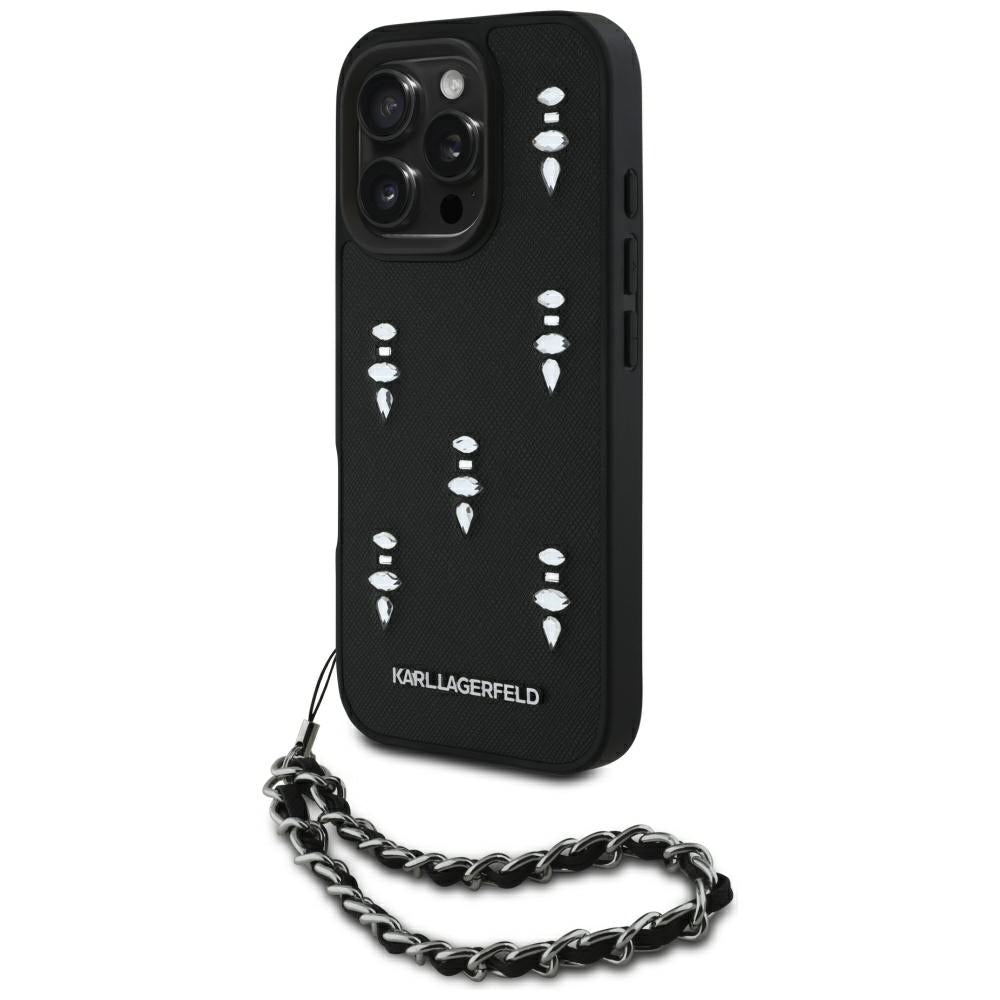 Étui pour Apple iPhone 16 Pro Max, Karl Lagerfeld, Saffiano Crystals & Charm, Noir