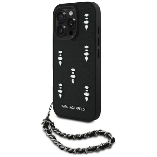 Case for Apple iPhone 16 Pro Max, Karl Lagerfeld, Saffiano Crystals & Charm, Black