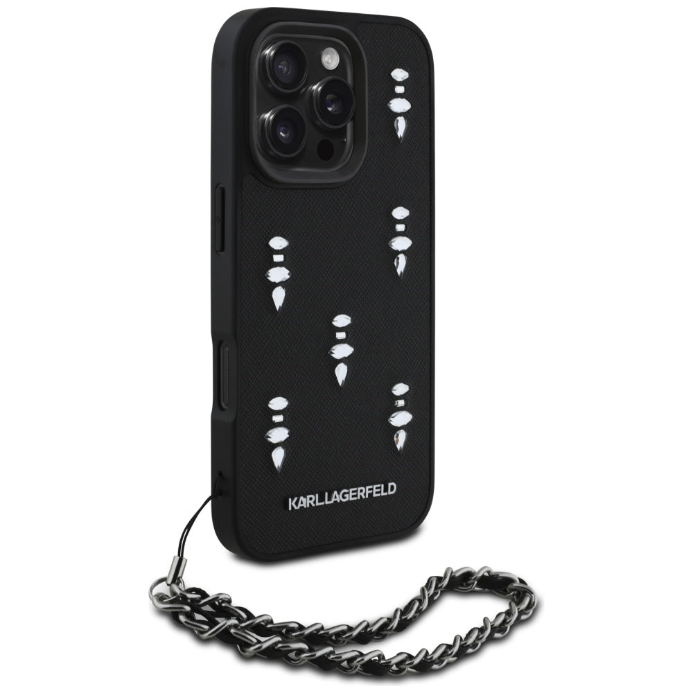 Étui pour Apple iPhone 16 Pro Max, Karl Lagerfeld, Saffiano Crystals & Charm, Noir